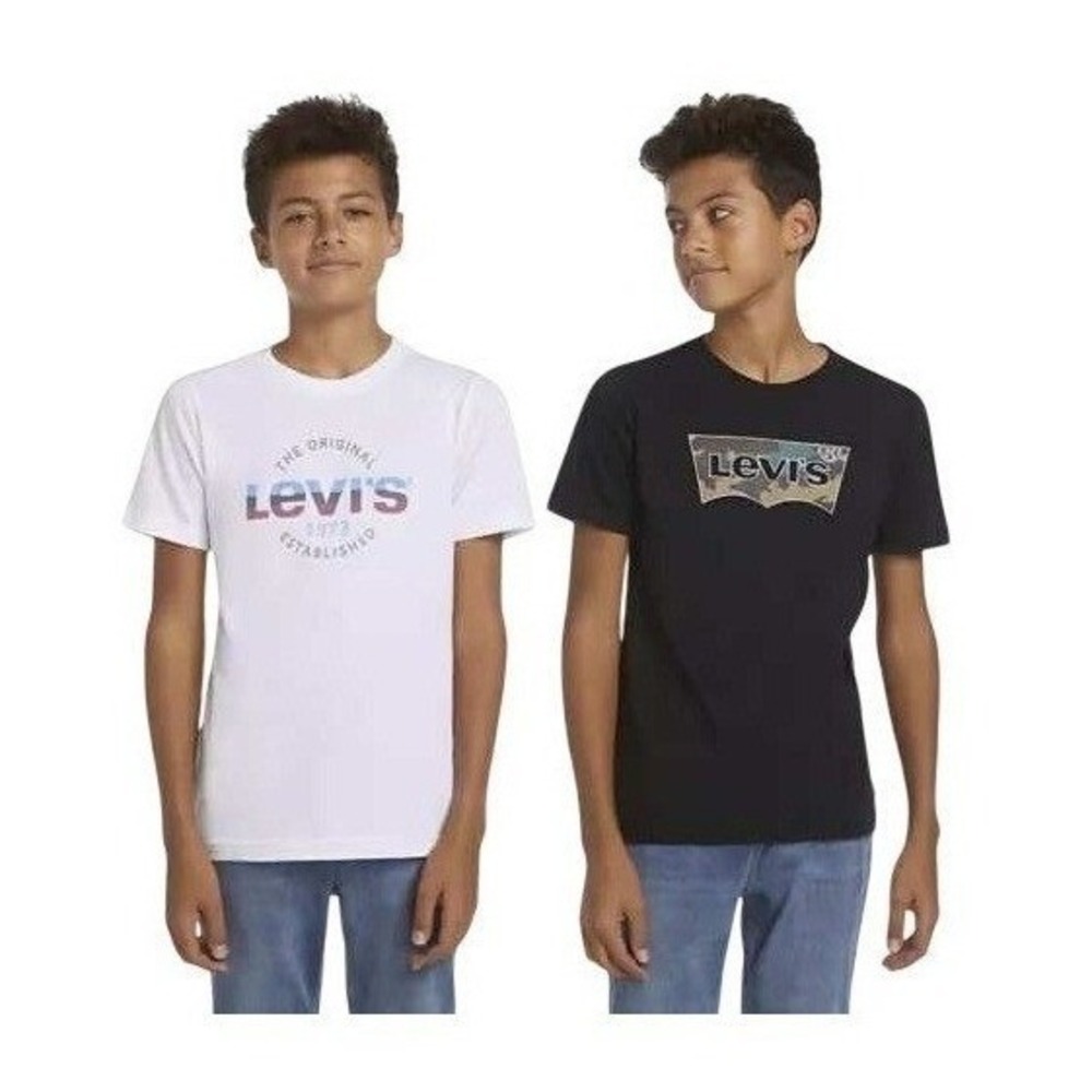Levi's T-Shirt 2-Pack Kids Size S (8) White Black New Camo Logo Graphic Tees NWT